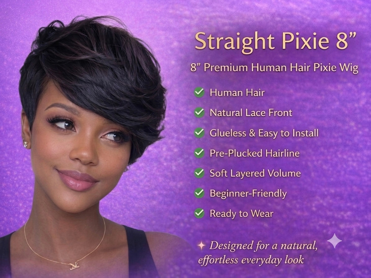 8” Straight Pixie Brazilian Hair Wigs