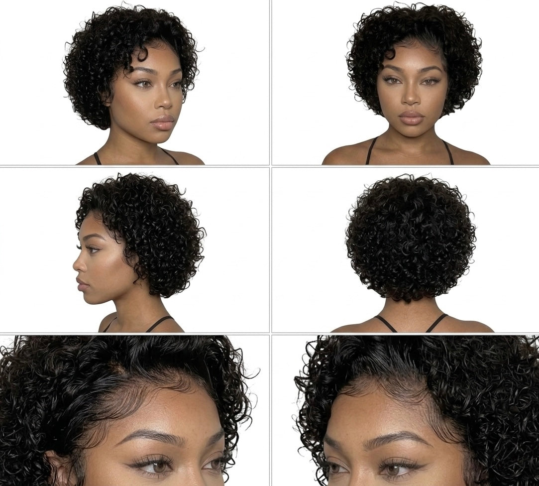 8” Curly Pixie Brazilian Hair Wigs