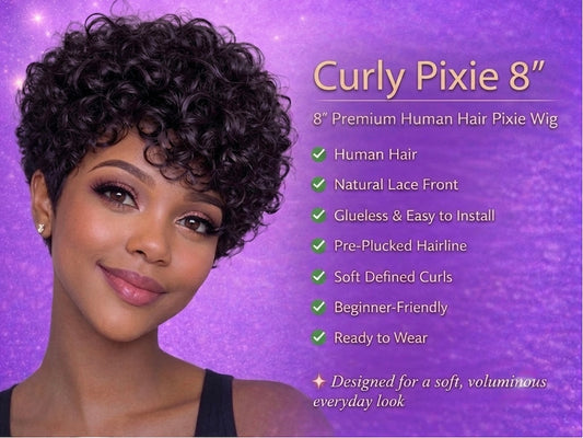 8” Curly Pixie Brazilian Hair Wigs