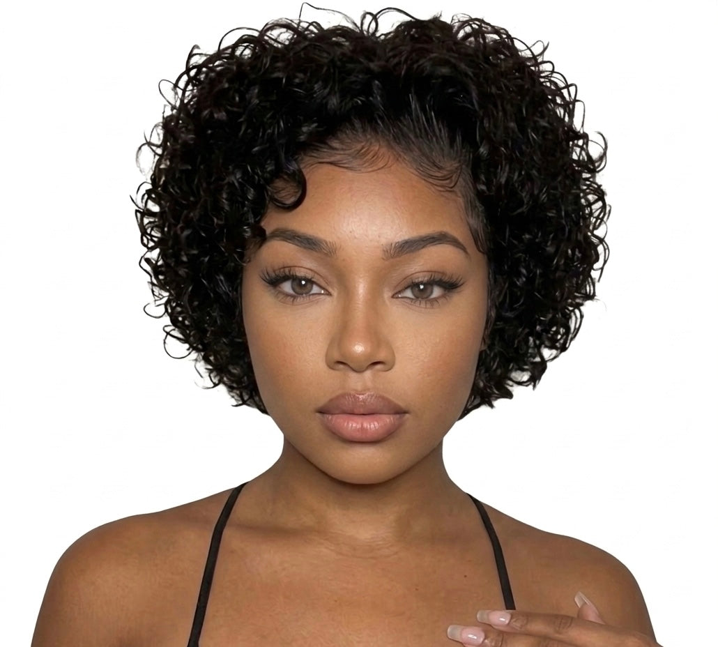 8” Curly Pixie Brazilian Hair Wigs